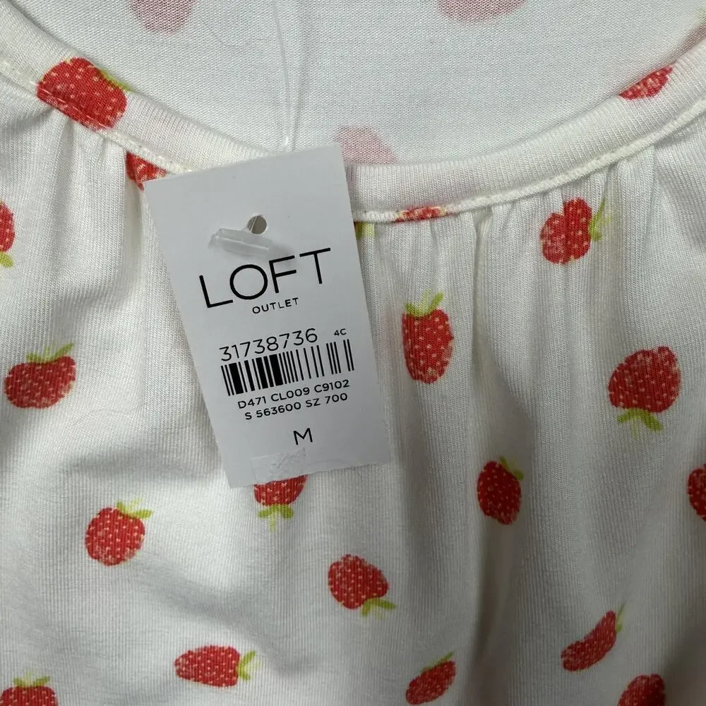 LOFT Outlet Sleep Cami Pajama Top M Strawberry Print Coquette Cottagecore Kawaii
